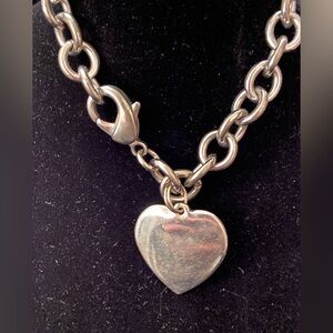 Heavy Chain Link Bracelet with Heart Dangle Lobster Clasp